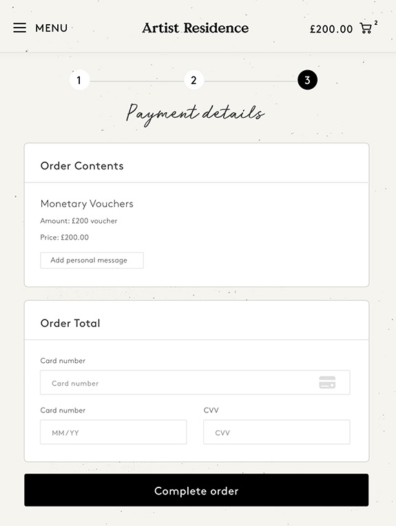 Artist Residence checkout screenshot