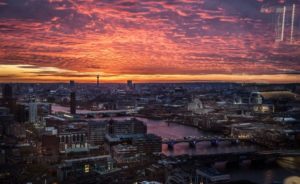 London city scape at dawn from the Oblix restaurant