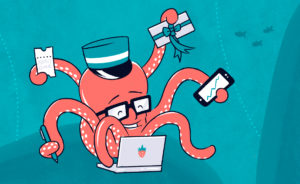 Multi tasking octopus illustration