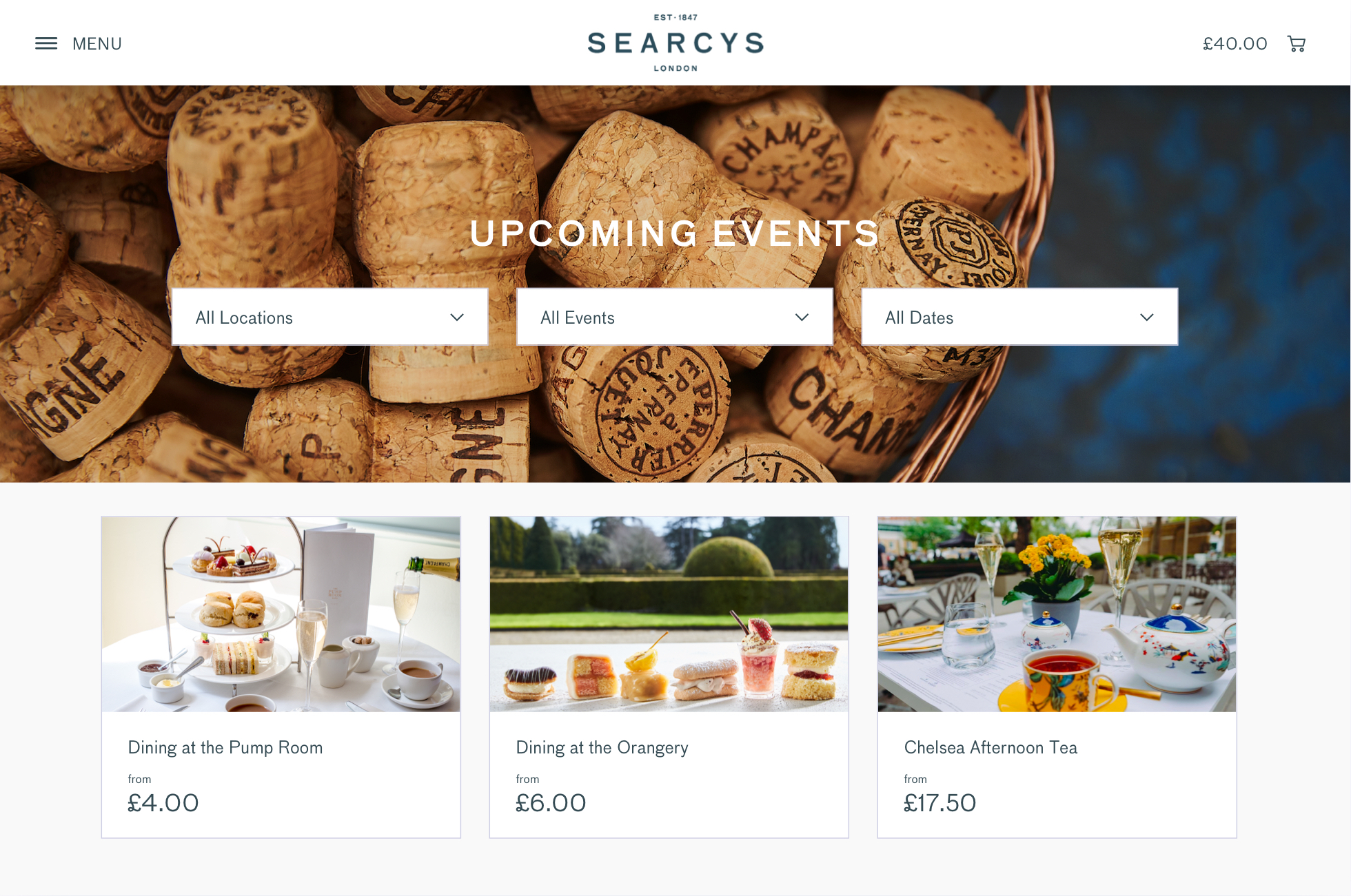 Searcys events store screenshot