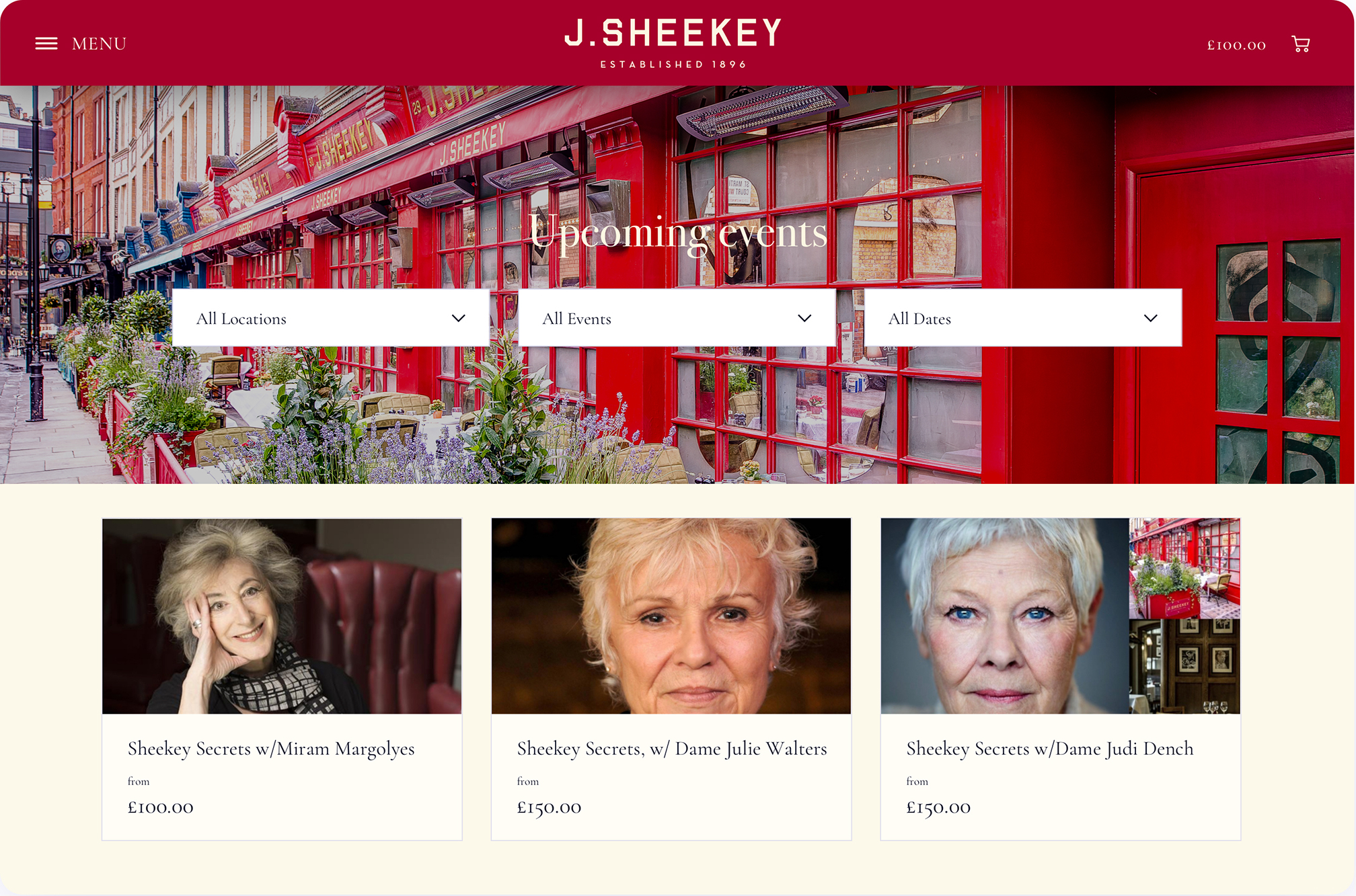 J Sheekey events store screenshot